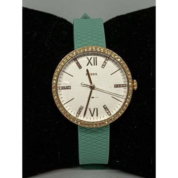 Fossil ES4403 Women's Green Silicone Analog Silver Dial Quartz Wrist Watch LW14 - Picture 2 of 11